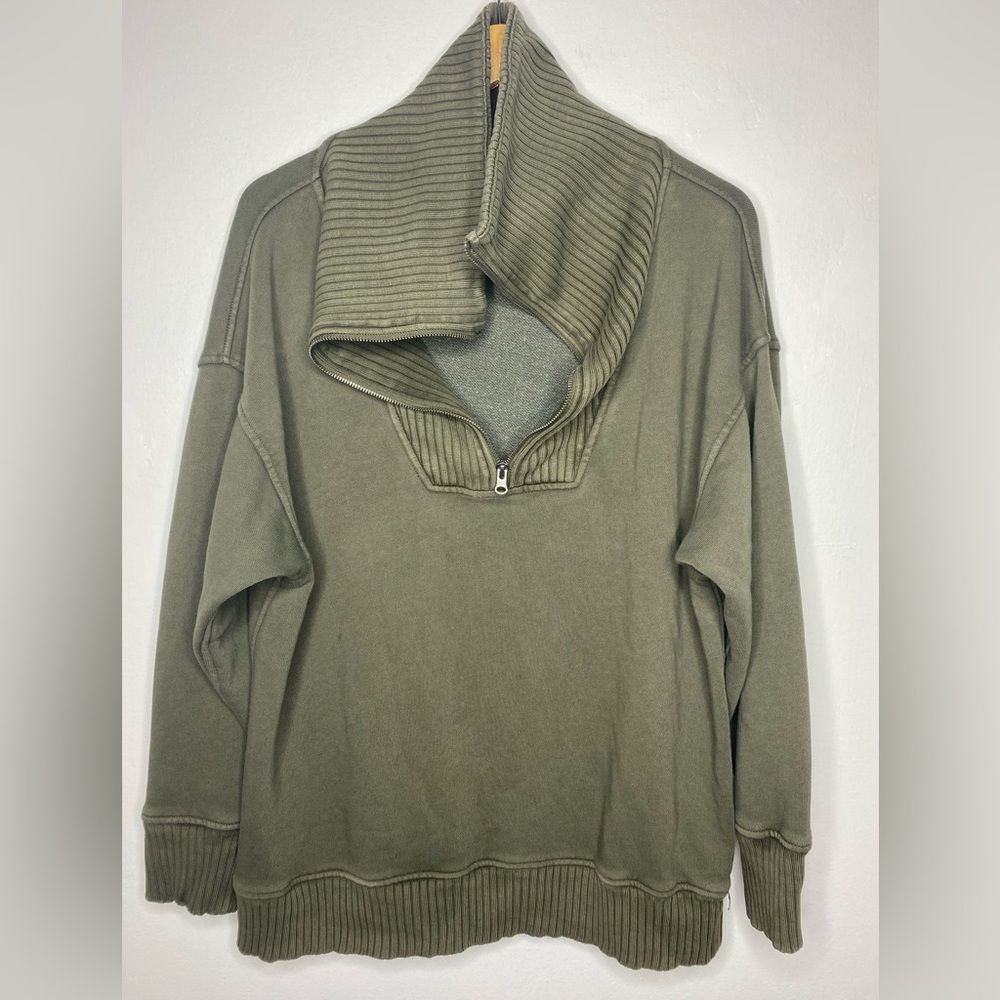 Aerie Down To Earth Quarter Zip Olive Green Sweater Size M  Comfy Lounge - Picture 6 of 7
